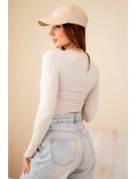 Dámská basic blůza se čtvercovým výstřihem a dlouhým rukávem béžová