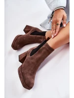 Semišové boty na masivním podpatku Laura Messi 2519 Brown