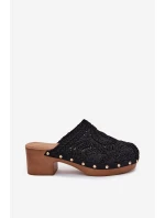 Háčkované Dámské Pantofle Na Podpatku Černé Senevia