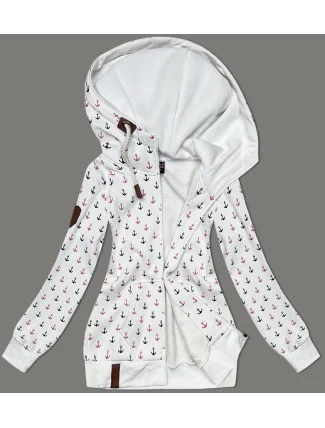 Bílá teplá rozepínací mikina se vzorem kotev (2307)