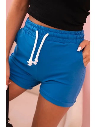 Dámské bavlněné šortky s gumou a zavazováním v pase chabrové Dámské bavlněné šortky s gumou a zavazováním v pase chabrové