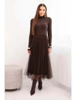 Dámská midi sukně z tylu s podšívkou viskóza hnědá Dámská midi sukně z tylu s podšívkou viskóza hnědá