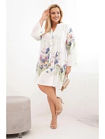 Dámské bavlněné šaty Plus Size s výstřihem do V a s knoflíky v květinovém vzoru bílá