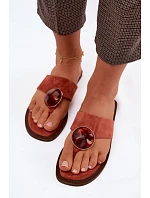 Dámské ploché žabky s ozdobou Eko semiš oranžové Selvessa