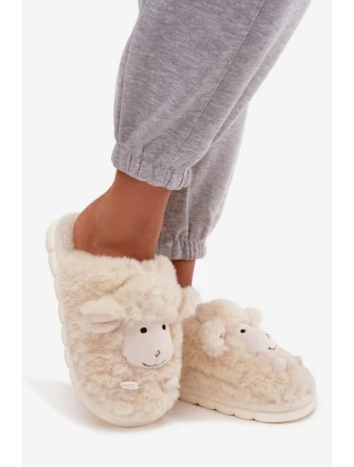 Dámské domácí pantofle s plyšovou ovčí podšívkou Sylline – béžové