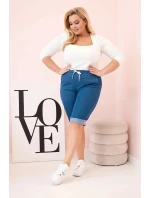 Dámské bavlněné šortky Plus Size s vázáním džínovina