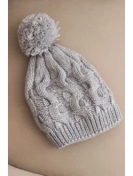 Dámská zimní čepice z vlny s hrubým copánkovým vzorem K458 šedá
