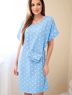 Dámské šaty s puntíky s krátkým rukávem a s kabelkou modrá