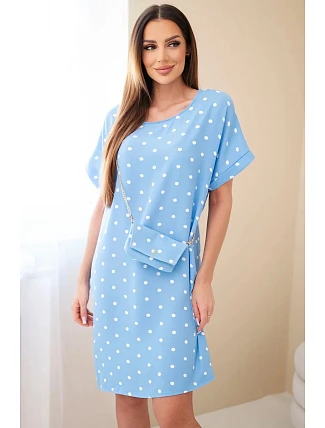 Dámské šaty s puntíky s krátkým rukávem a s kabelkou modrá