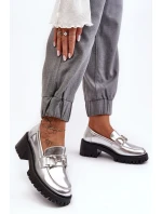 Dámské kožené polobotky na masivním podpatku stříbrné Lemmitty Dámské kožené polobotky na masivním podpatku stříbrné Lemmitty