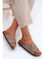 Kožené semišové dámské pantofle s přezkou tmavě béžové Beryl