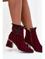 Dámské zateplené kotníkové boty z přírodního semiše D&A - bordó