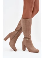 Dámské kozačky na podpatku se zlatým přezkou vyhřívané béžové Seraphine