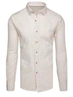 Pánská košile s dlouhým rukávem a jemným proužkem béžová FashionStreet DX2655