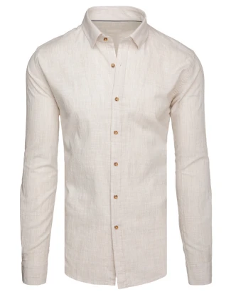 Pánská košile s dlouhým rukávem a jemným proužkem béžová FashionStreet DX2655 Pánská košile s dlouhým rukávem a jemným proužkem béžová FashionStreet DX2655