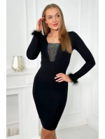 Pletené šaty s kožešinou na manžetách černé Pletené šaty s kožešinou na manžetách černé