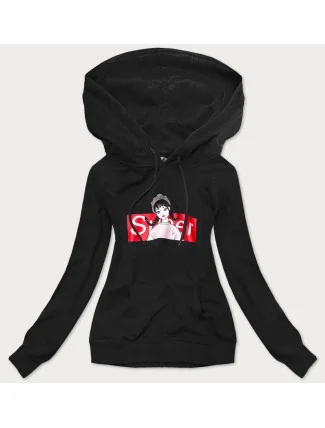 Černá dámská sportovní mikina s kapucí (N4596) Černá dámská sportovní mikina s kapucí (N4596)