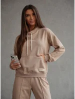 Béžový dámský teplákový komplet - mikina se stojáčkem a kalhoty (82162) Béžový dámský teplákový komplet - mikina se stojáčkem a kalhoty (82162)