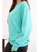 Dámská mikina z pružným lemem bavlněná basic s kulatým výstřihem mátová