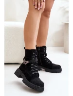 Zateplené kotníkové boty s ozdobou Černé S.Barski HY42-281