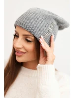 Dámská zimní čepice vlněná s cyrkony K453 šedá