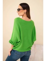 Dámský svetr typu netopýr s kulatým výstřihem zelený