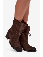 Kožené semišové dámské kotníkové boty na podpatku Zazoo 1151 čokoládové