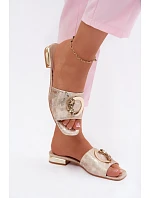 Dámské pantofle na ploché podrážce s ozdobou KV61-6025 Zlaté