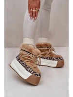 Kožené Dámské Sněhule Na Silné Podešvi S Kožešinou Leopard Big Star Hnědé
