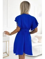 586-2 Dámské šaty s obálkovým výstřihem, rukávy a páskem - CHABROW