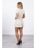 Šaty s vázaným výstřihem do V béžové barvy