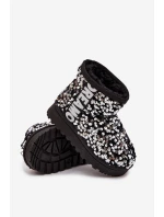 Dětské sněhule boty zateplené s flitry Černo-stříbrné ERebbica