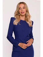 Dámské tužkové šaty s ozdobnými rameny S412 modré - Stylove Dámské tužkové šaty s ozdobnými rameny S412 modré - Stylove