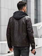 Pánská kožená zateplená bunda s kapucí, hnědá, FashionStreet TX5148