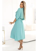 531-2 Midi košilka se zlatými knoflíky a vázáním - MINT