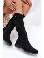 Kozáky Na Plochém Podpatku S Krajkovým Vzorem Černé S.Barski HY51-062 Kozáky Na Plochém Podpatku S Krajkovým Vzorem Černé S.Barski HY51-062