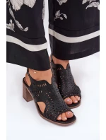 Dámské Sandály S Prořezáváním Na Podpatku Černé Tosine