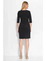 Dámské šaty značkové zdobené v pase knoflíky středně dlouhé černé - Černá - Makadamia Dámské šaty značkové zdobené v pase knoflíky středně dlouhé černé - Černá - Makadamia