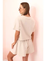 Dámský bavlněný komplet s širokými šortkami béžový