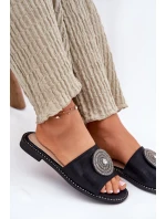 Dámské Pantofle Na Plochém Podpatku S Ozdobou S.Barski KV51-013 Černé