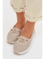 Kožené Ažurové Dámské Polobotky LR61-7044 Béžové