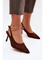 Dámské otevřené sandály na podpatku z imitace semiše Čokoládové Velvia