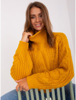 Tmavě žlutý dámský oversize svetr s rolákem