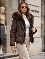 Dámská zimní prošívaná bunda s kožešinou, hnědá, FashionStreet TY5983 Dámská zimní prošívaná bunda s kožešinou, hnědá, FashionStreet TY5983