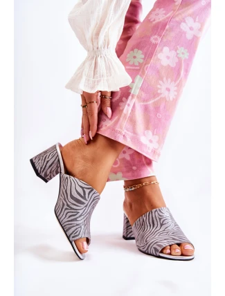 Kožené dámské pantofle na vysokém podpatku Zebra šedá Nessita