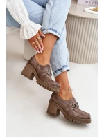 Zazoo 20175 Dámské polobotky na podpatku Přírodní kůže Tmavě béžové