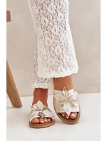 Pantofle S Dekorací Přírodní Kůže Zazoo 3667 Zlatý Opraný