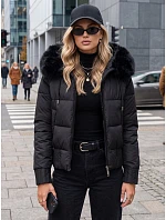 Dámská zimní prošívaná bunda s kožešinou, černá, FashionStreet TY5828 Dámská zimní prošívaná bunda s kožešinou, černá, FashionStreet TY5828