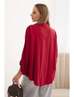 Dámská košile s viskózou a ozdobnými knoflíky a límečkem bordó