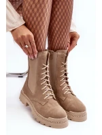 Dámské Vyšívané Kožené Boty Bežové Nicole 2836